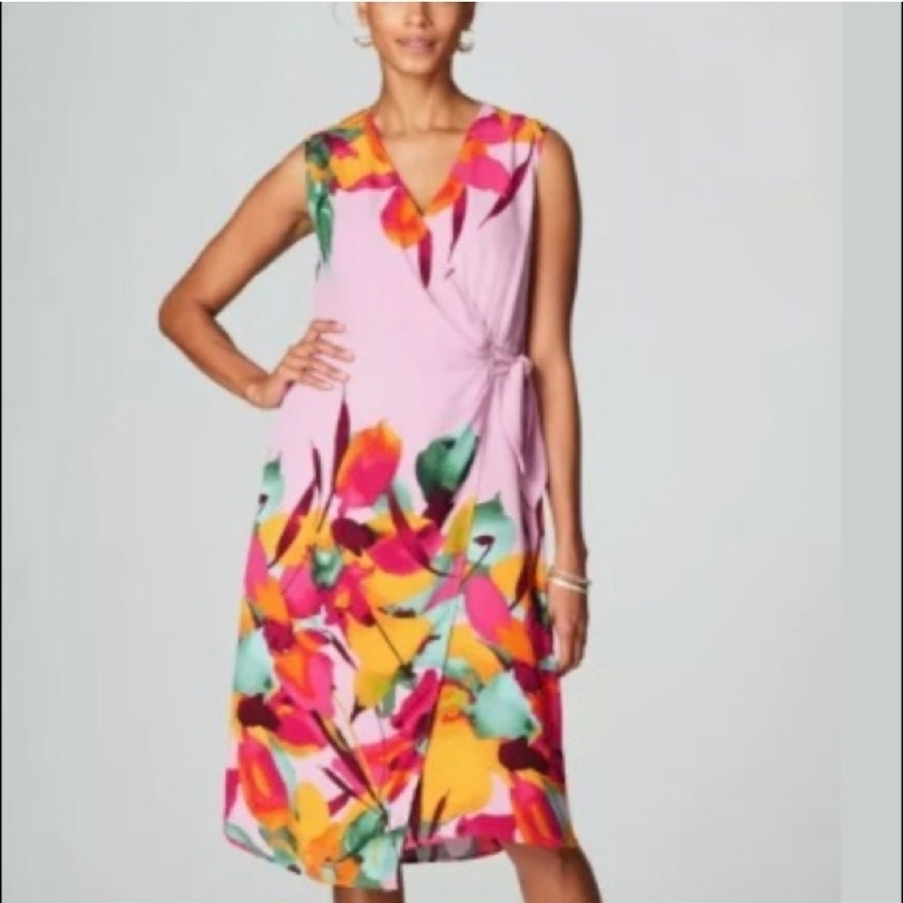 Christian Siriano for J. Jill Wrap Dress Sleeveless Floral Lilac Size Small